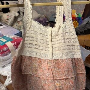 Cream Lace & Peach Floral Tiered Tank Top